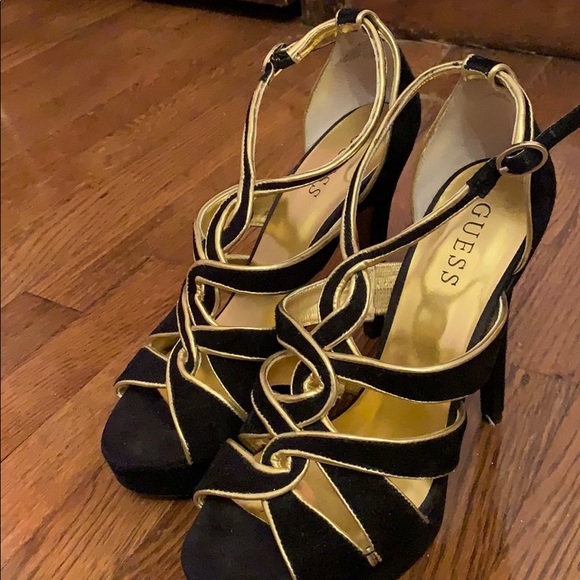 black and gold guess shoes